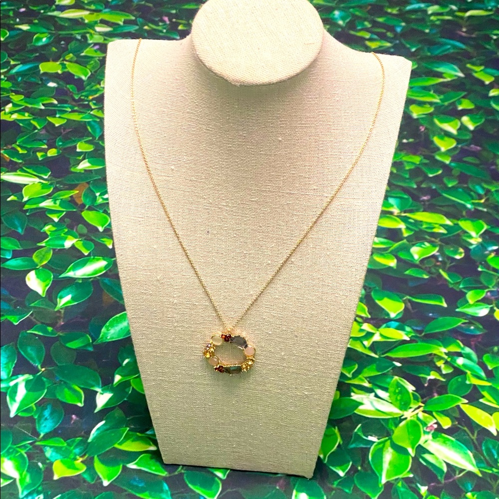 EUC Loft Gold Lavender & Rose Multi Gem Pendant Necklace